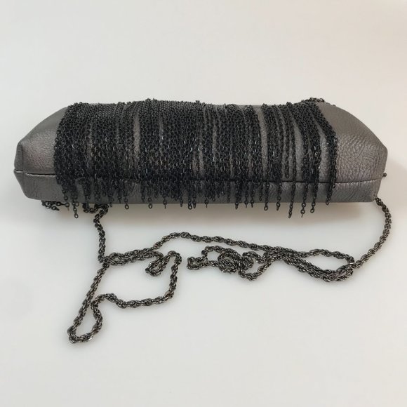 EUC Big Buddha Chain-Fringe Cocktail Bag/Clutch in Pewter Faux Leather - Picture 7 of 10